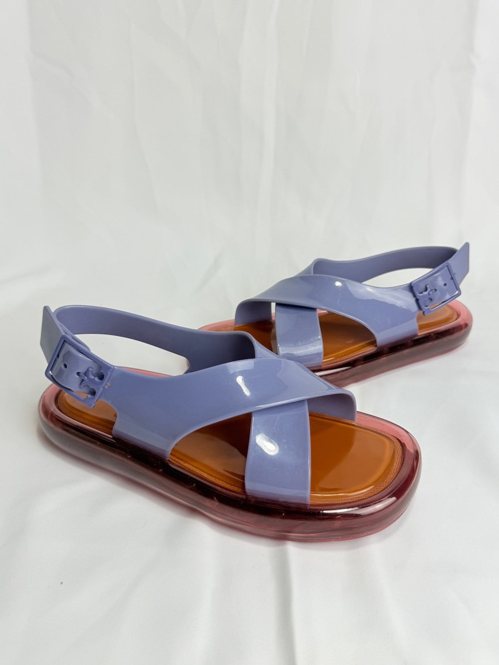 Tory Burch Crisscross Dark Lotus Ruby Jelly Bubble Sandal Size 7M